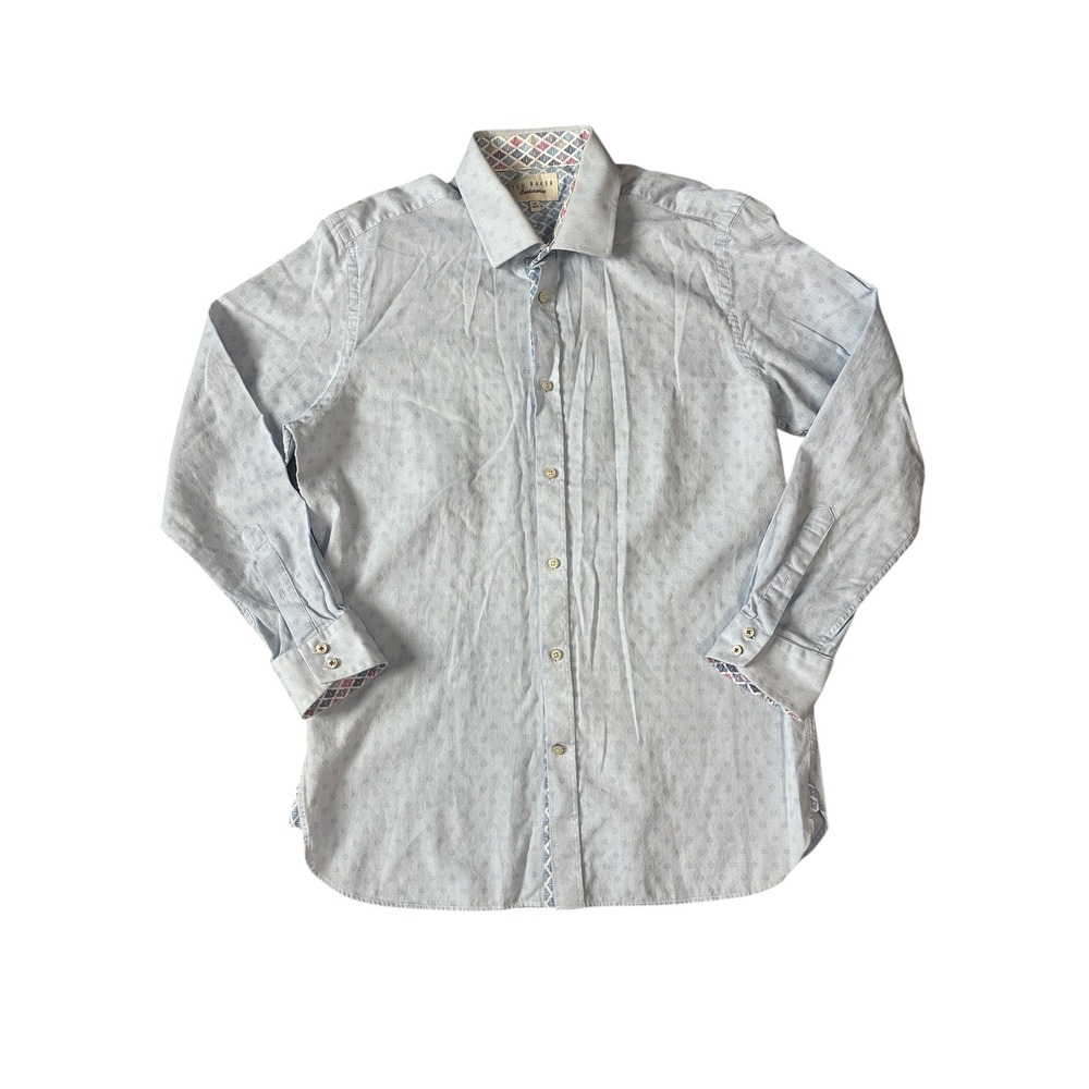 Ted Baker Endurance Men's Light Blue Geometric Print Dress Shirt Size 16 32/33
